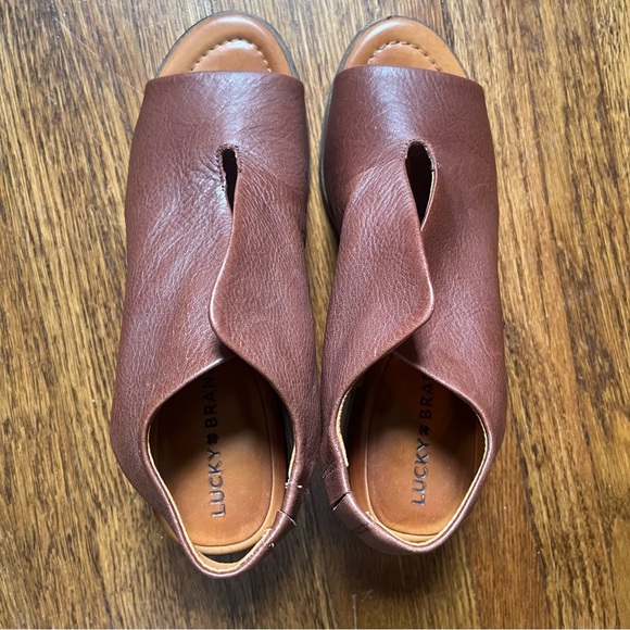 Lucky brand Rhazy stacked block heels open toe 8 leather chunky - Picture 7 of 9